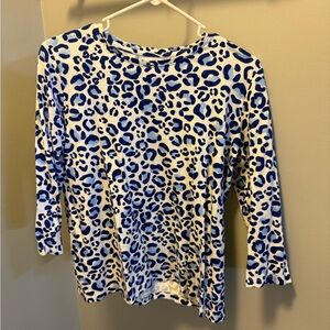Blue and White Leopard Print Long Sleeve Top